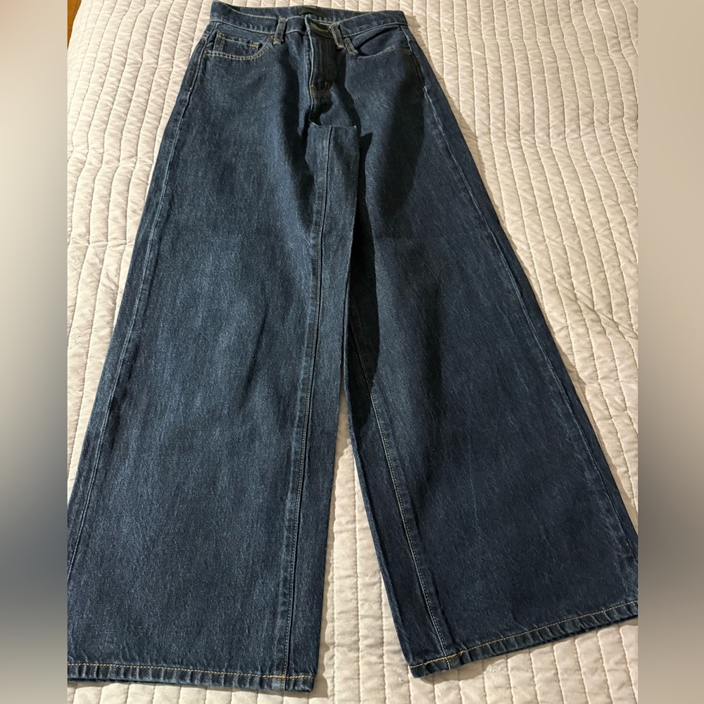 Uniqlo Blue Straight Wide-Leg Jeans